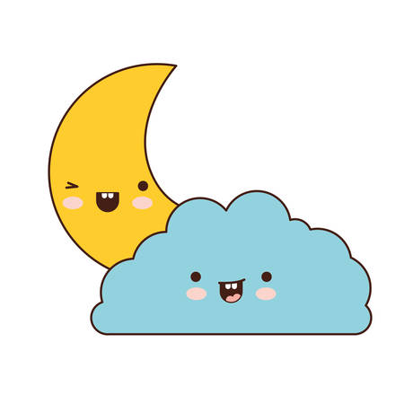 cloud and crescent moon colorful silhouette vector illustrationのイラスト素材
