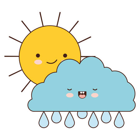 sun and cloud with drops rain colorful silhouette vector illustrationのイラスト素材