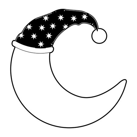 moon half caricature with sleeping cap black color section silhouette on white background vector illustrationのイラスト素材
