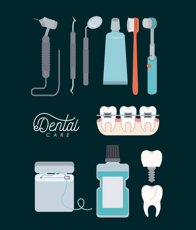 dental care set on color background vector illustrationのイラスト素材