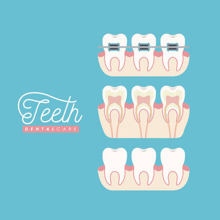 teeth dental care set on color poster vector illustrationのイラスト素材
