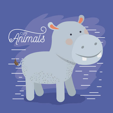 hippopotamus animal caricature in color background with lines vector illustrationのイラスト素材