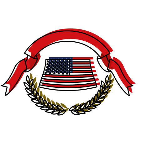 united states flag waving with olive branches and ribbon on top in colorful watercolor silhouette vector illustrationのイラスト素材