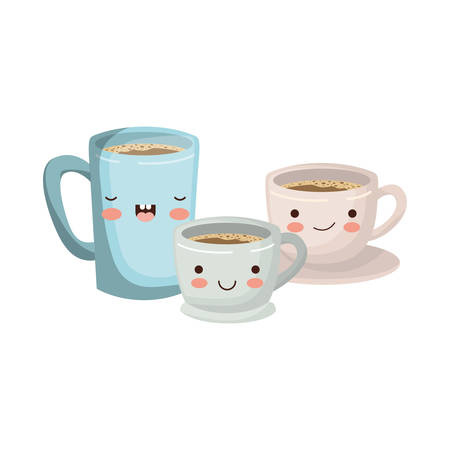 coffee cup set colorful kawaii silhouette vector illustrationのイラスト素材