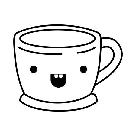 cup of coffee with handle monochrome kawaii silhouette vector illustrationのイラスト素材