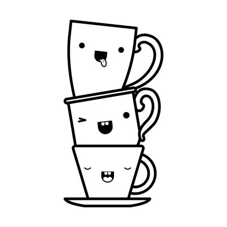 porcelain cup stack monochrome kawaii silhouette vector illustrationのイラスト素材