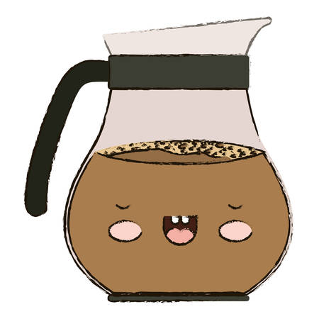 rounded glass jar of coffee with handle colorful kawaii blurred silhouette vector illustrationのイラスト素材