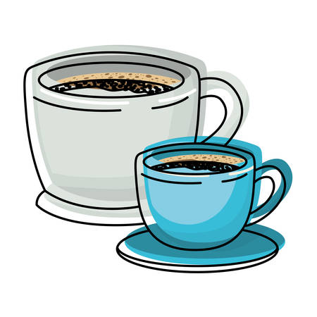 set big and small cup of coffee colorful watercolor silhouette vector illustrationのイラスト素材