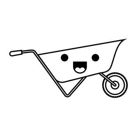 wheelbarrow flat icon monochrome silhouette vector illustrationのイラスト素材