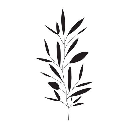 ramification with several leaves on monochrome silhouette vector illustrationのイラスト素材