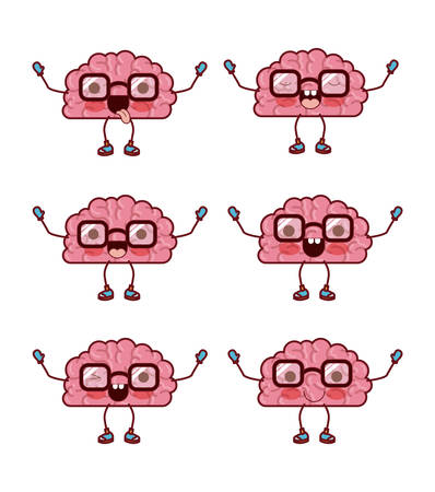 brain cartoon pattern with glasses in white background vector illustrationのイラスト素材