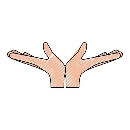 pair open hands gesture on color crayon silhouette vector illustrationのイラスト素材