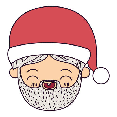 santa claus man face eyes closed and smiling expression with hat on colorful silhouette vector illustrationのイラスト素材