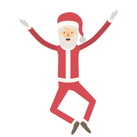 Santa Claus caricature full body jumping with hat and Christmas costume on colorful silhouette vector illustrationのイラスト素材
