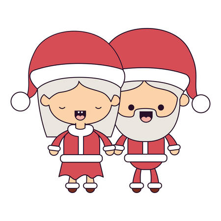 Santa claus couple cartoon full body woman eyes closed and man happiness colorful silhouette on white background illustrationのイラスト素材