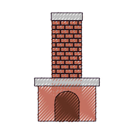 brick fireplace on color crayon silhouette on white background vector illustrationのイラスト素材