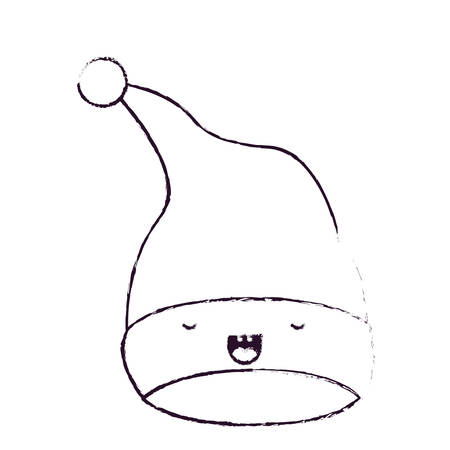 kawaii christmas hat santa claus with eyes closed happiness expression blurred silhouette on white background vector illustrationのイラスト素材