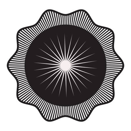 emblem circular black silhouette with decorative frame in shape of waves and background stripes vector illustrationのイラスト素材