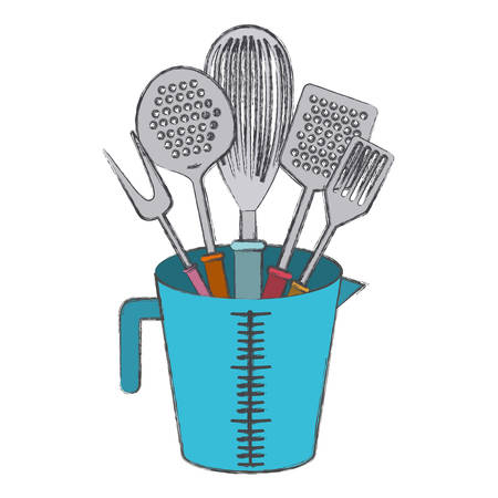 jar with kitchen utensils colorful blurred contour vector illustrationのイラスト素材