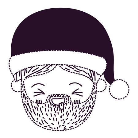Santa Claus, man, in tongue out gesture, with hat on black color section silhouette illustration.のイラスト素材