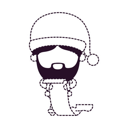 A Santa Claus faceless cartoon holding gift list in paper on dotted monochrome vector illustration.のイラスト素材