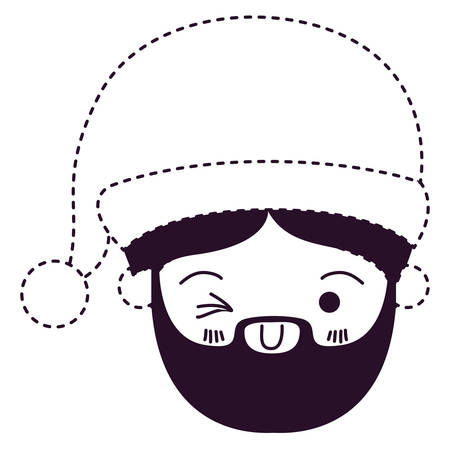 A cute Santa Claus face wink eye and smiling with Christmas hat on dotted monochrome vector illustration.のイラスト素材