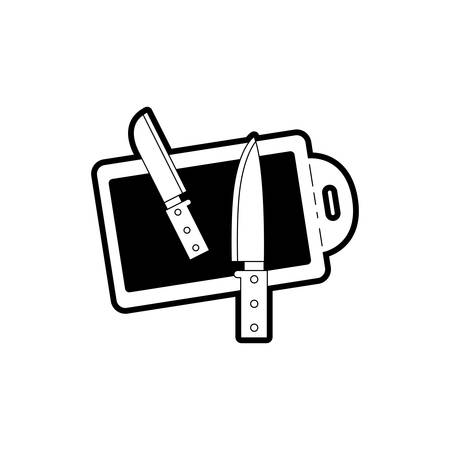 Chopping board and knives black silhouette  illustrationのイラスト素材