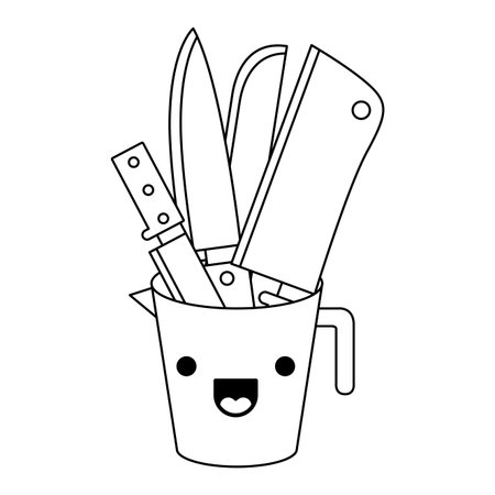 container with knives monochrome kawaii silhouette vector illustrationのイラスト素材