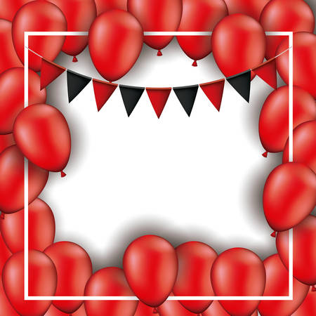 Background with red and black festoons and red balloons in white backdrop vector illustrationのイラスト素材