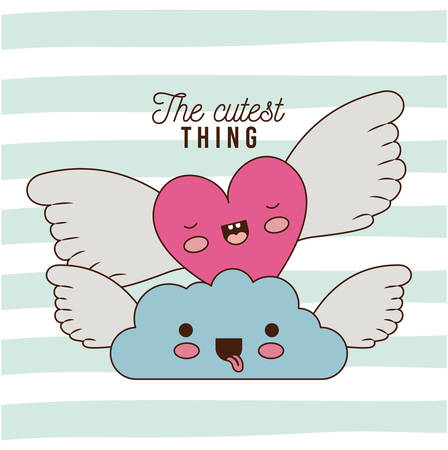 The cutest thing poster with heart and cloud with wings and colorful lines illustration.のイラスト素材