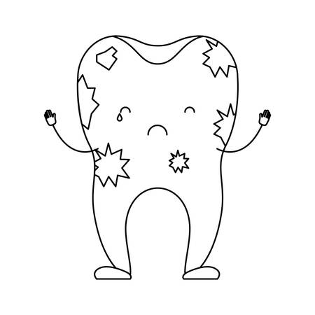 dirty tooth cartoon in monochrome silhouette vector illustrationのイラスト素材