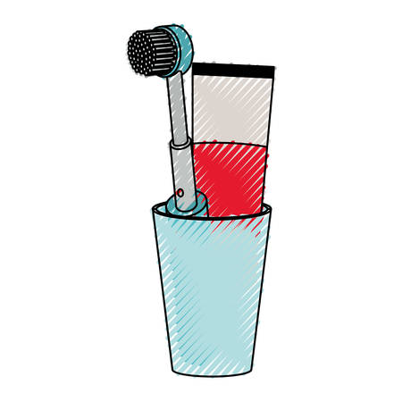 Glass with toothpaste and electric toothbrush.のイラスト素材