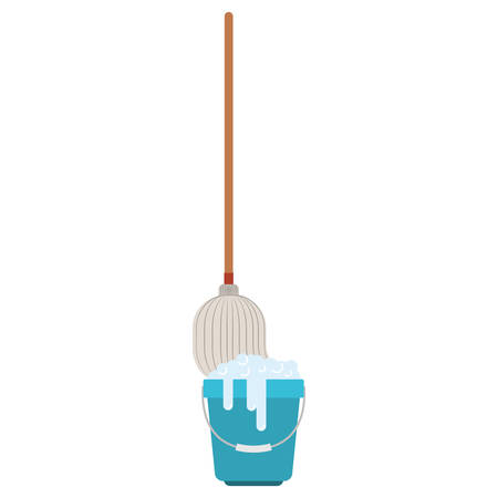 mop in bucket with soap foam in colorful silhouette vector illustrationのイラスト素材