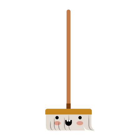 Broom with wooden stick cartoon character.のイラスト素材