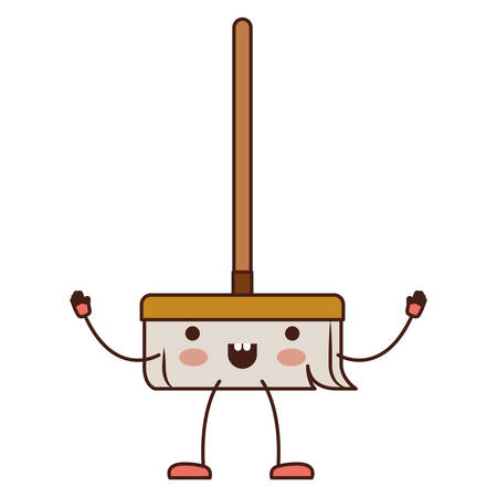 cartoon broom with wooden stick in colorful silhouette vector illustrationのイラスト素材