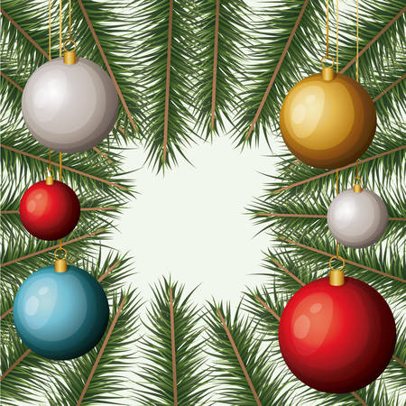 christmas ornament background with colorful garlands and pine branches vector illustrationのイラスト素材