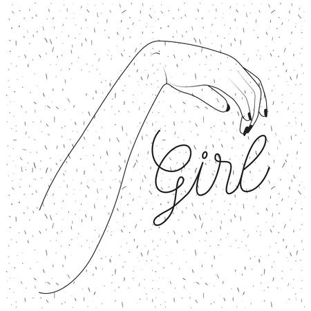 girl text with female arm silhouette over white background with sparkles vector illustrationのイラスト素材