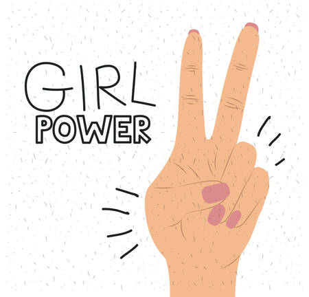 girl power poster text and hand in skin color making victory sign in front view vector illustrationのイラスト素材