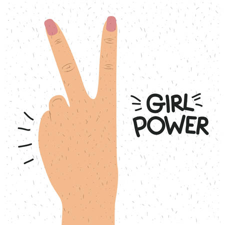 girl power poster text and hand in skin color making victory sign in back view vector illustrationのイラスト素材