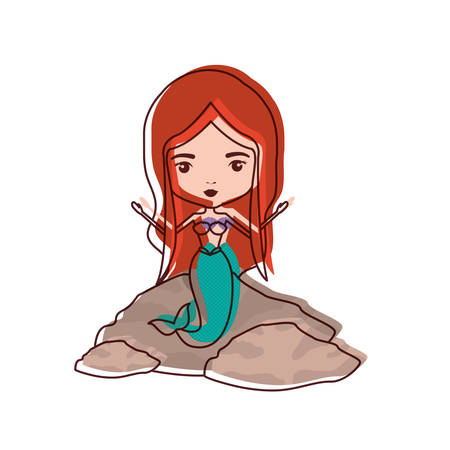 mermaid in a rock in watercolor silhouette vector illustrationのイラスト素材