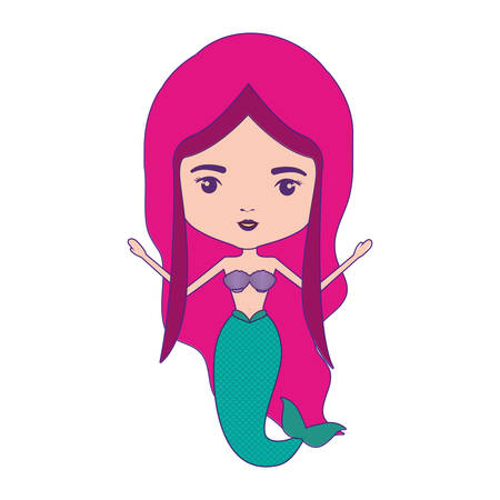 mermaid with magenta hair and purple contour vector illustrationのイラスト素材
