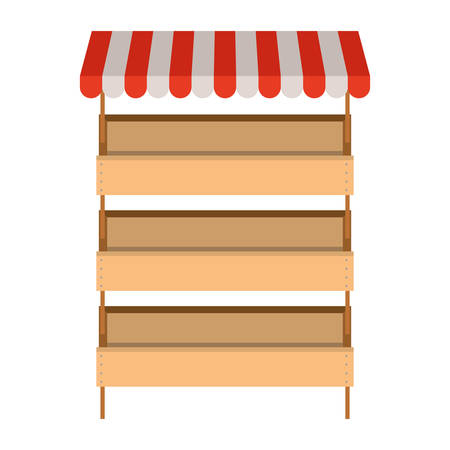 supermarket shelves with big storage with three levels and colorful sunshade vector illustrationのイラスト素材