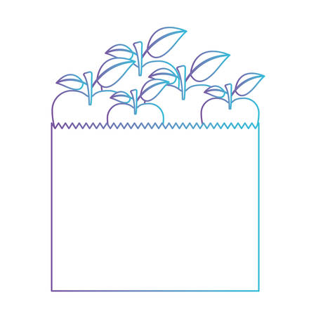 paper bag with apple fruits in degraded purple to blue color contour vector illustrationのイラスト素材
