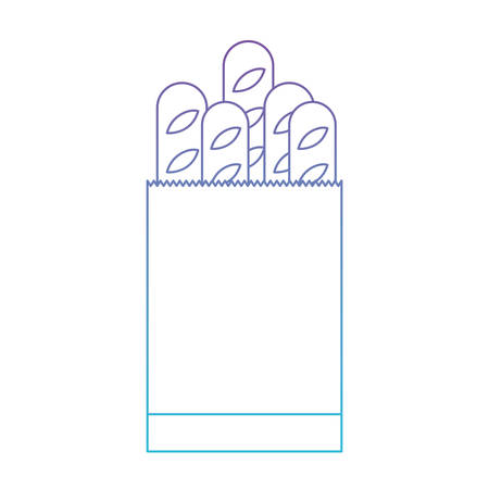 long paper bag with french breads in degraded purple to blue color contour vector illustrationのイラスト素材