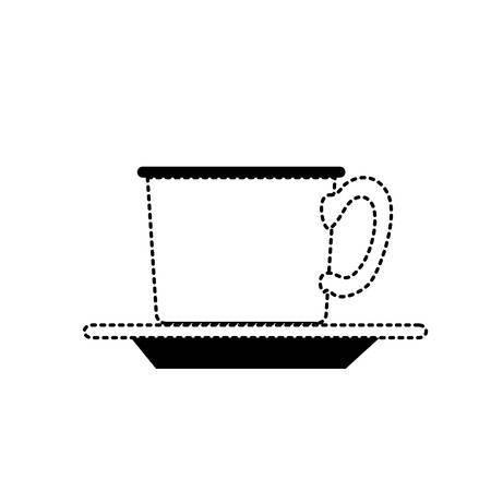 Coffee cup on dish in black dotted silhouette on white background.のイラスト素材