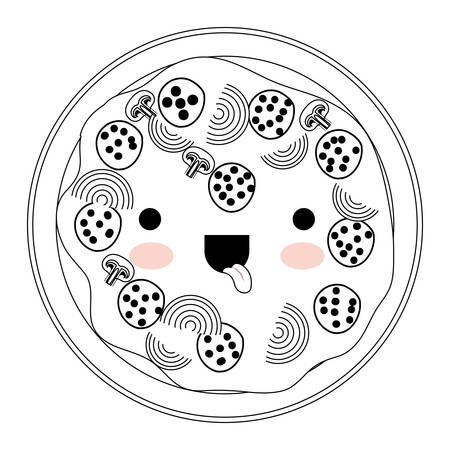 pizza in monochrome silhouette on white background vector illustrationのイラスト素材