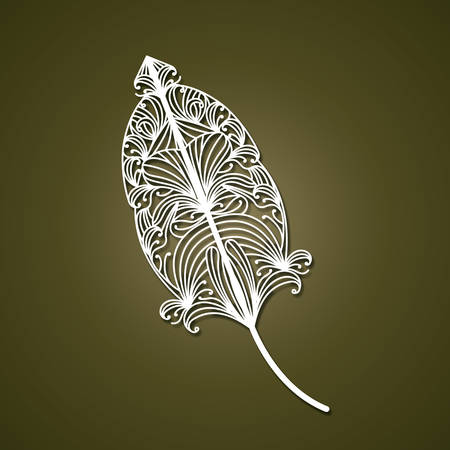 laser cutting abstract feather with decorative forms in olive color background vector illustrationのイラスト素材