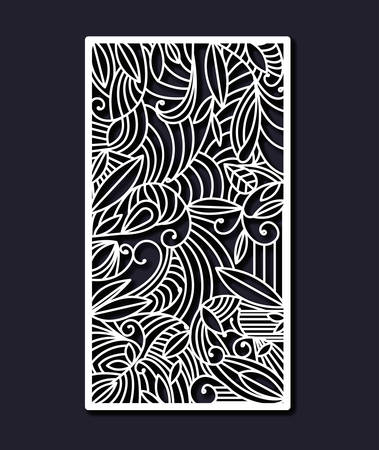 laser cutting rectangular frame with foliage design in dark blue color background vector illustrationのイラスト素材