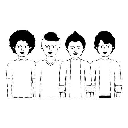 men in half body with casual clothes with short hair and hairstyles different in black dotted silhouette vector illustrationのイラスト素材