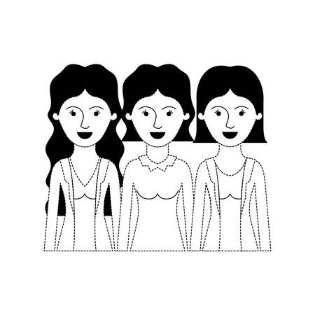 women in half body with casual clothes and wavy and short hair in black dotted silhouette vector illustrationのイラスト素材